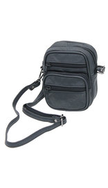 Black Leather Belt Pouch, Cigarette Case with Shoulder Strap #A8701K