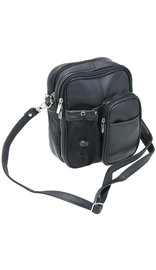 Large 8x10 Heavy Black Leather Utility Bag with Strap & Bottle Holder #P3085K