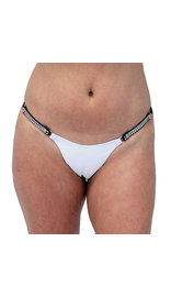 Jamin Leather Snap Away White Leather Thong with Black Crystal Sides #UGTB200KCRW