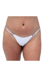 Jamin Leather Snap Away White Leather Thong with Crystal Sides #UGTB201WCRW