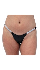 Jamin Leather® Snap Away Black Leather Thong with White Crystal Sides #UGTB203WCRK