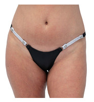 Jamin Leather® Snap Away Black Leather Thong with White Crystal Sides #UGTB203WCRK