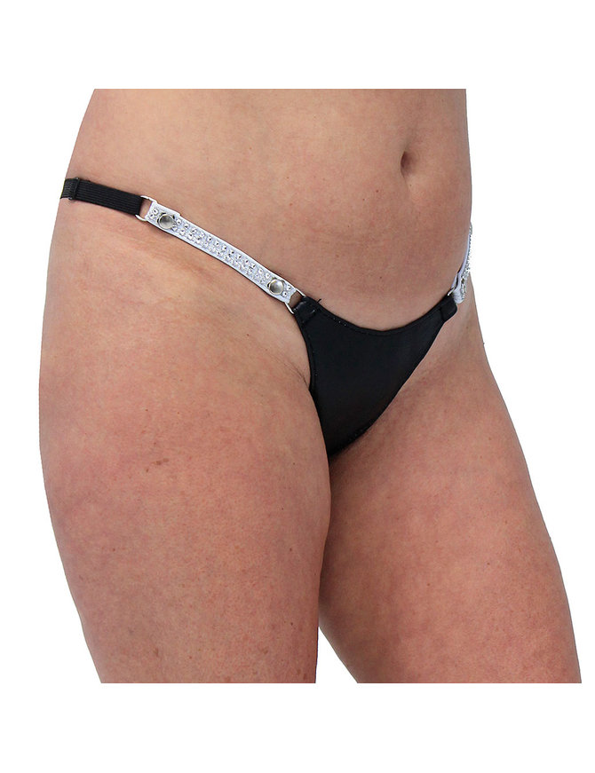 Jamin Leather® Snap Away Black Leather Thong with White Crystal Sides  #UGTB203WCRK