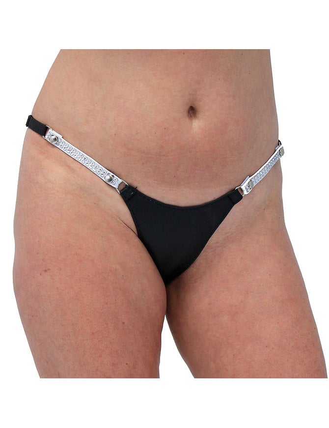 Jamin Leather® Snap Away Black Leather Thong with White Crystal Sides #UGTB203WCRK