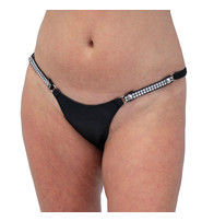 Jamin Leather® Snap Away Black Leather Thong with Crystal Sides #UGTB204KCRK