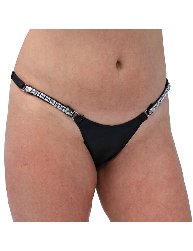 Jamin Leather® Snap Away Black Leather Thong with Crystal Sides #UGTB204KCRK