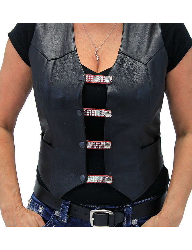 Jamin Leather® Crystals on Red Leather Vest Extenders - Set of 4 #VC20253CRR