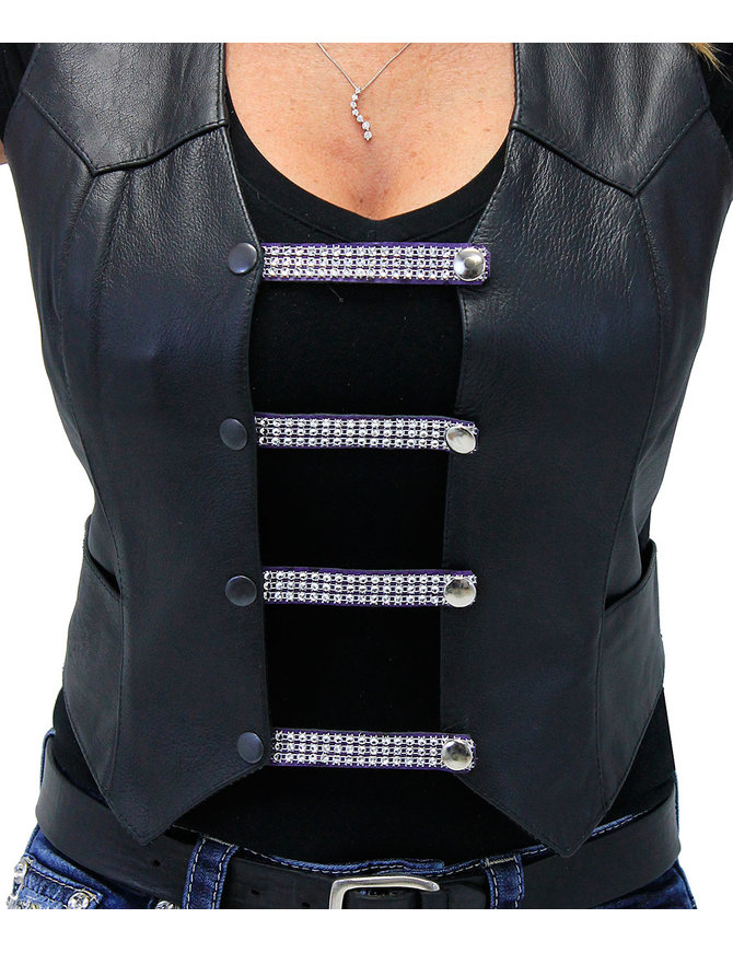 Jamin Leather® 4" Long Crystals on Purple Leather Vest Extenders - Set of 4 #VC20405CRPU