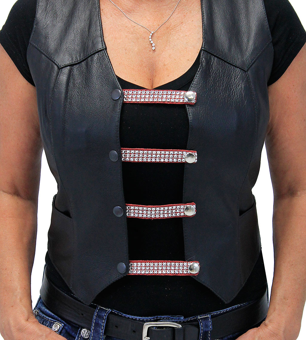 4" Long Crystals on Red Leather Vest Extenders Set of 4 VC20403CRR Jamin Leather®