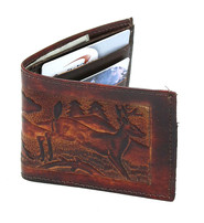 Extra Durable Vintage Brown Leather Wallet with Deer Design #WBA330117N