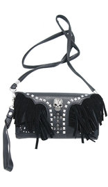 Fringed Skull Studded Clutch Wallet with Strap #WL2066214FSK