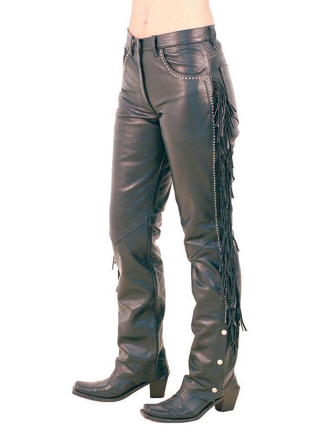 Jamin Leather Stud & Fringe Western Leather Pants #LP9024SF