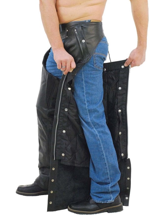 Unisex Premium Leather Chaps w/Snap Out Lining #C5077SPK