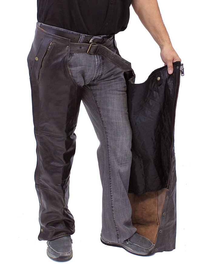 Jamin Leather 4 Pocket Dark Retro Brown Chaps w/Removable Lining #C611ZPDN