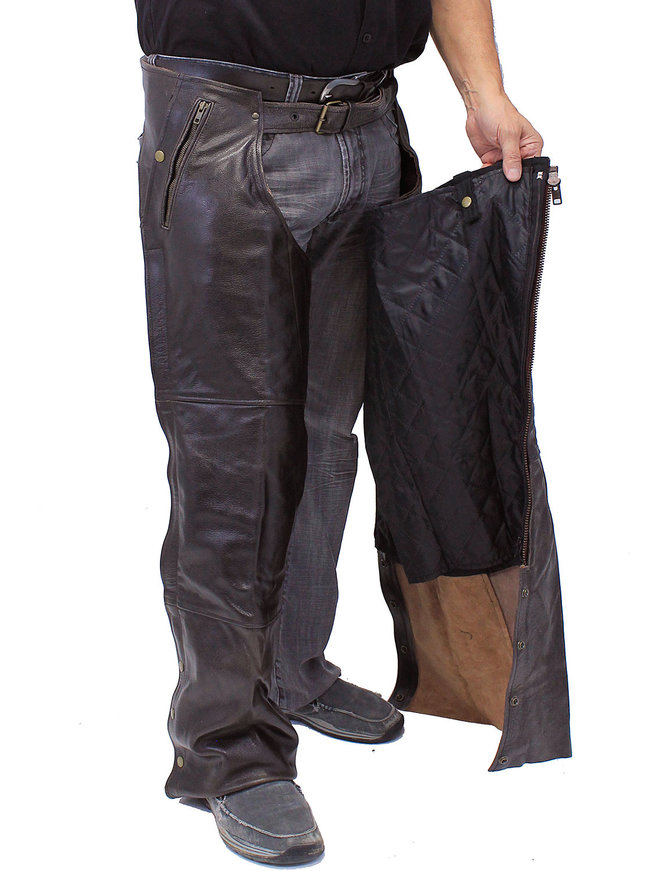 Jamin Leather® 4 Pocket Dark Retro Brown Chaps w/Removable Lining #C611ZPDN