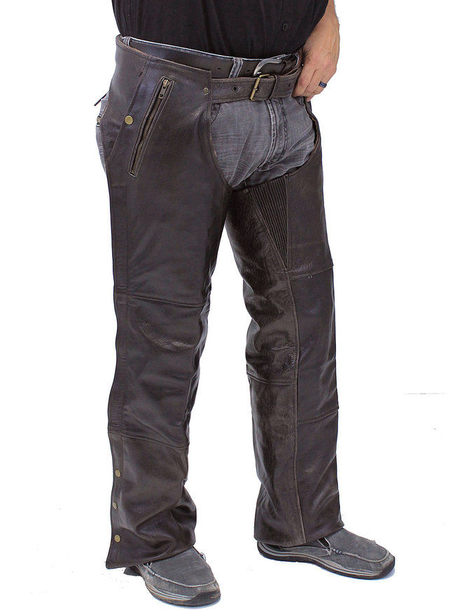 Jamin Leather® 4 Pocket Dark Retro Brown Chaps w/Removable Lining #C611ZPDN