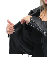 Women's Side Lace Crop Ultra Premium Leather Motorcycle Jacket #L350K -