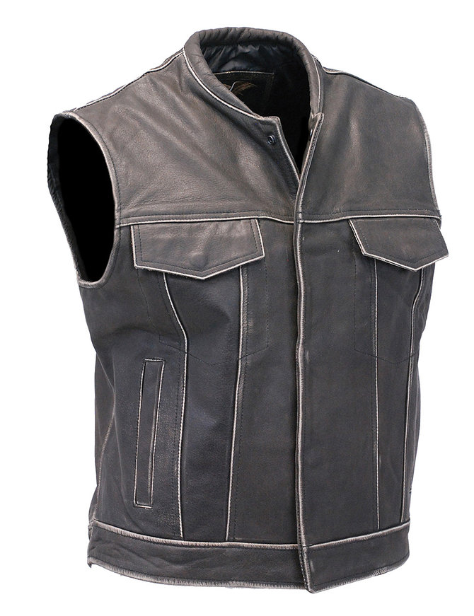 Jamin Leather® Vintage Brown Leather Club Vest w/Dual Concealed Pockets #VMA1015DN