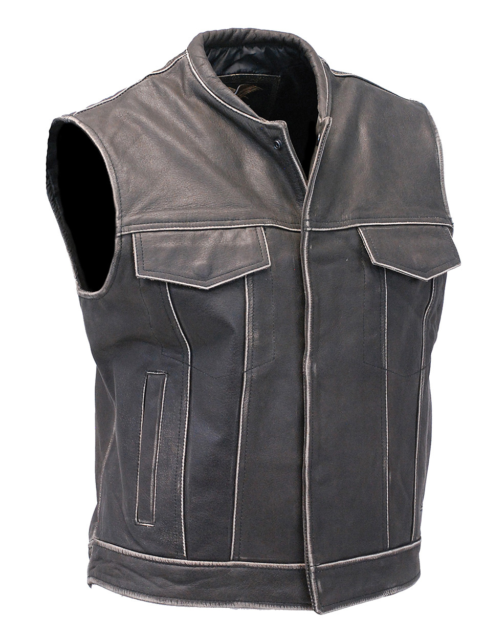 Vintage Brown Leather Club Vest w/Dual Concealed Pockets #VMA1015DN ...