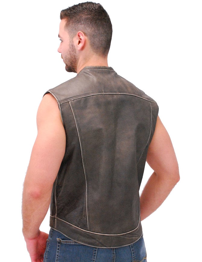 Jamin Leather® Vintage Brown Leather Club Vest w/Dual Concealed Pockets #VMA1015DN