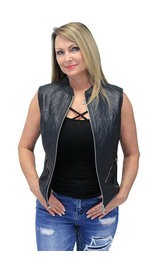 Lambskin Zip Front Long Leather Vest #LS6884ZK (S-L)