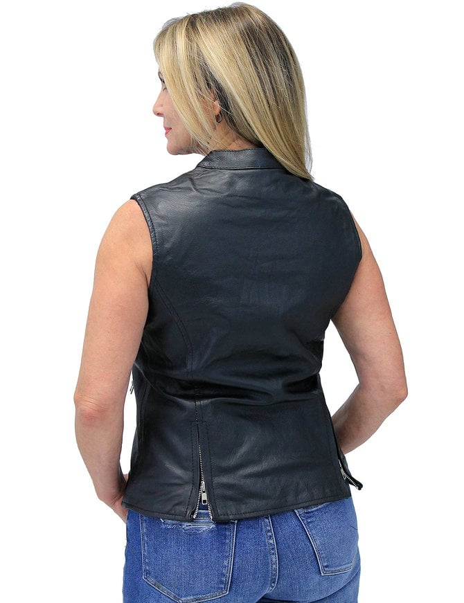 Lambskin Zip Front Long Leather Vest #LS6884ZK