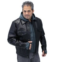 Men's Hoodie Leather Jean Jacket w/Concealed Pockets & Hoodie #M1412HK ...