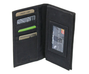 Check and Leather Card Case in Charcoal - Men