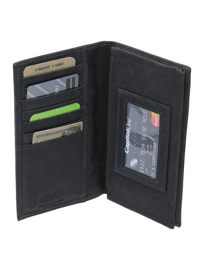 Charcoal Vintage Long Leather RFID Wallet Checkbook #W513520KID