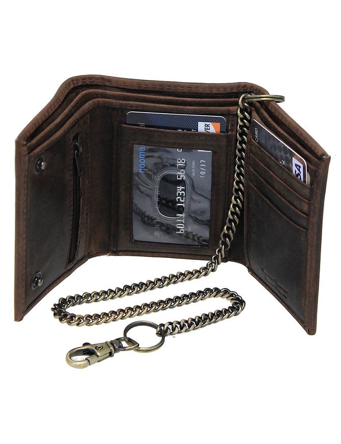 Vintage Brown Trifold Chain Wallet #WC54379N