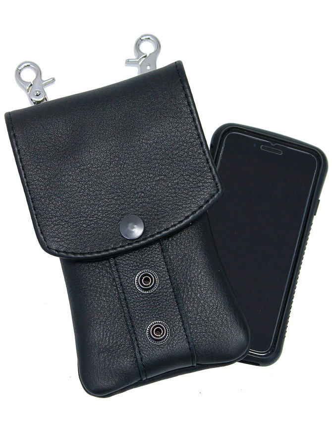 Jamin Leather® Black Leather Cell Phone Case - Adjustable Clip-On #PKK18090K