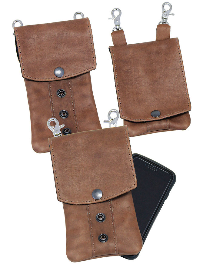 Jamin Leather® Brown Leather Cell Phone Case - Adjustable Clip-On #PKK18091N