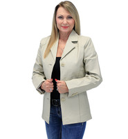 Sand Color Lightweight Women's 3 Button Leather Coat #L32BTT