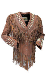 Brown Fringe Jacket w/Bone Beads & Studding #L42521FBN (S ONLY)