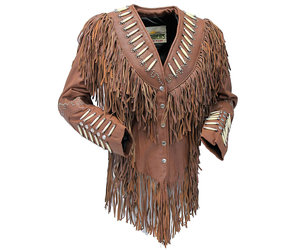 Brown Fringe Jacket w/Bone Beads & Studding #L42521FBN - Jamin Leather®