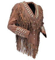 Brown Fringe Jacket w/Bone Beads & Studding #L42521FBN