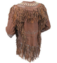 Brown Fringe Jacket w/Bone Beads & Studding #L42521FBN