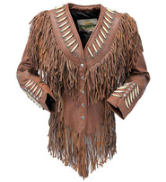 Brown Fringe Jacket w/Bone Beads & Studding #L42521FBN - Jamin Leather®