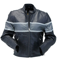 Vented Wide Gray Stripe Women's Motorcycle Jacket #L55718VZGY