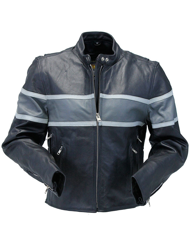 Vented Wide Gray Stripe Women's Motorcycle Jacket #L55718VZGY