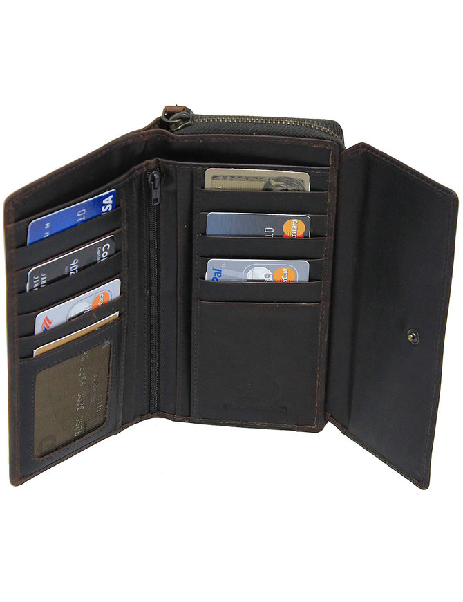 Women's Dark Brown RFID Zipper Organizer Wallet #WL16392NID