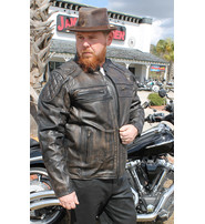 Unik Men's Quilt Panel Vented Vintage Brown Racer Jacket w/Concealed  Pockets #MA6634VZN