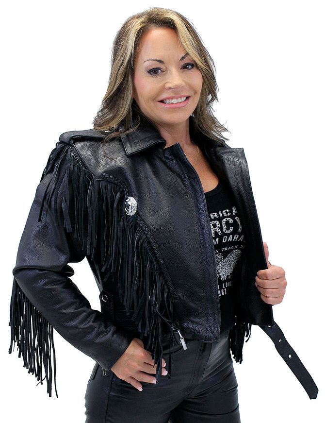 Jamin Leather® Ladies Cropped Leather Jacket w/Fringe #L205FB