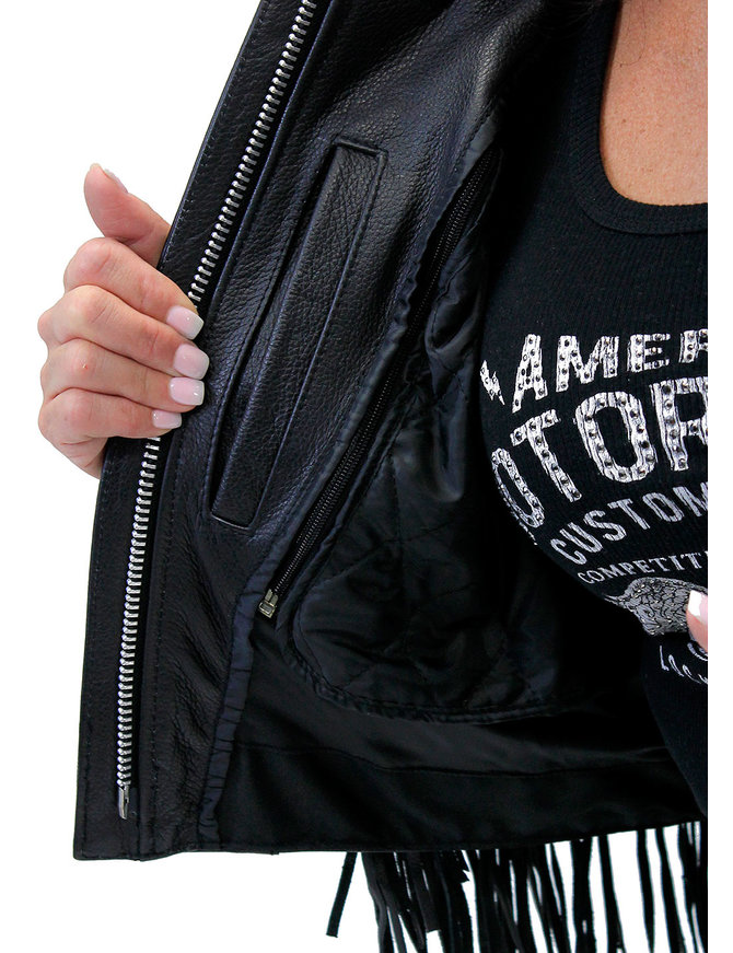 Ladies Cropped Leather Jacket w/Fringe #L205FB - Jamin Leather®