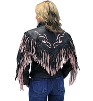 Women's Pink Fringed Leather Jacket with Inlays #L284FTP