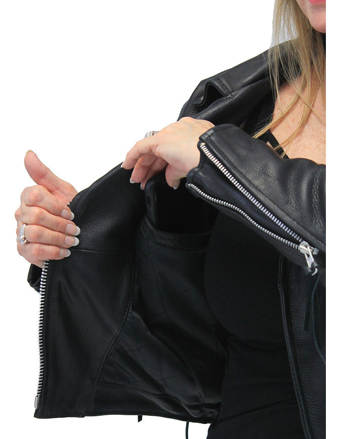 Trim Motorcycle Women\'s Side Leather® Jacket Lace Jamin - Crystal #L351CRY