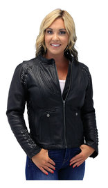 Daniel Smart Eyelet Trim Laced Women's Motorcycle Jacket Concealed Pocket #L8850LGVZK