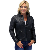 Daniel Smart Eyelet Trim Laced Women's Motorcycle Jacket Concealed Pocket #L8850LGVZK