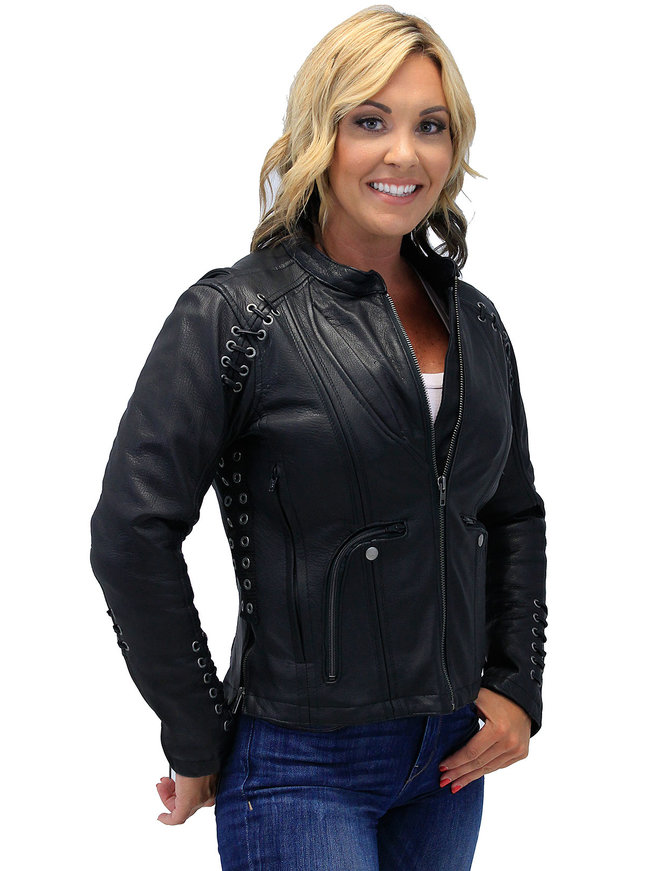 Daniel Smart Eyelet Trim Laced Women's Motorcycle Jacket Concealed Pocket #L8850LGVZK