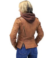 Unik Women's Light Brown Hoodie Motorcycle Jacket #L68411HN